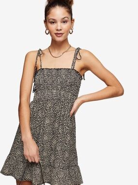 Topshop Leopard Print Smocked Mini Dress